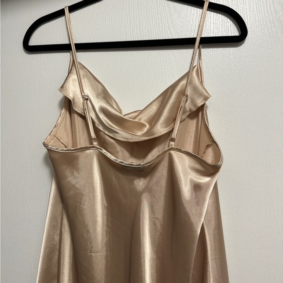 BEBE Gold Satin Cowl Neck Slip Midi Dress Size Large - Picture 6 of 11